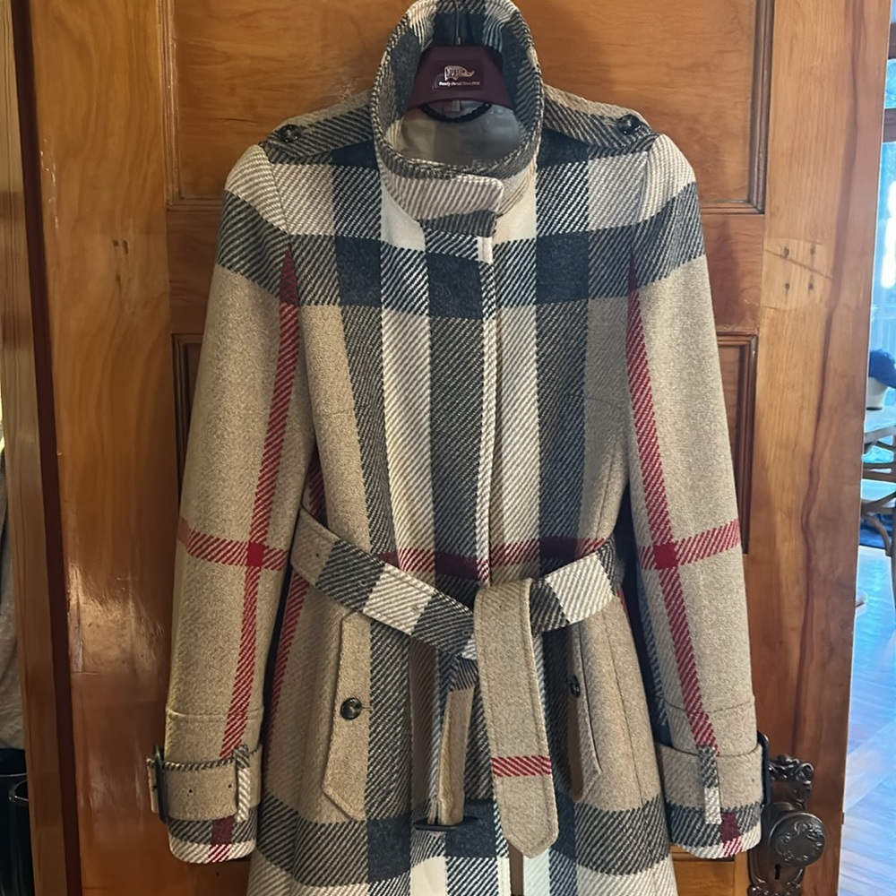 Burberry Wool Plaid Trench Coat with Belt